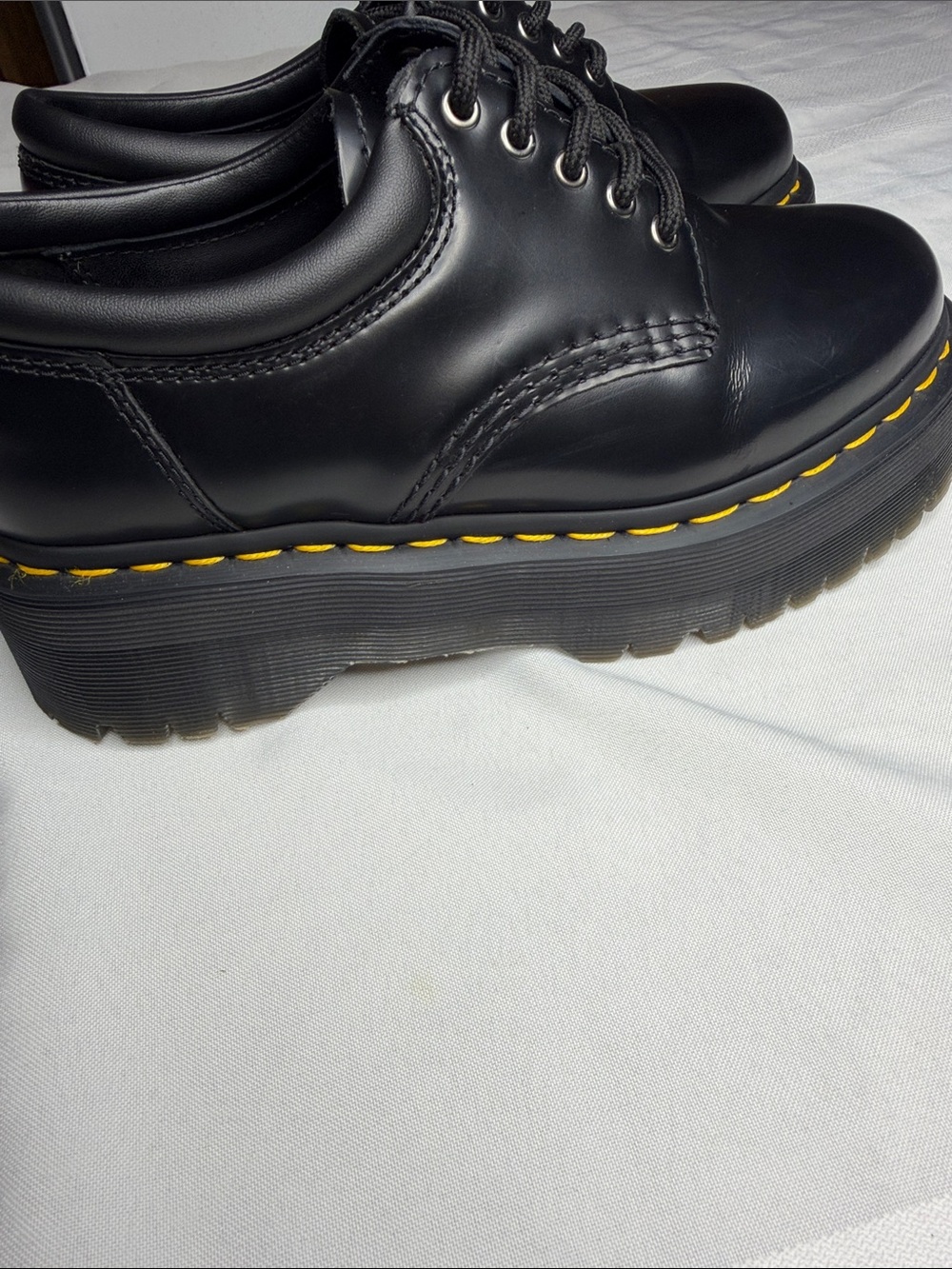 Dr. Martens Black Leather 5-Eye Derby Shoes with Yellow Stitching - Picture 11 of 11